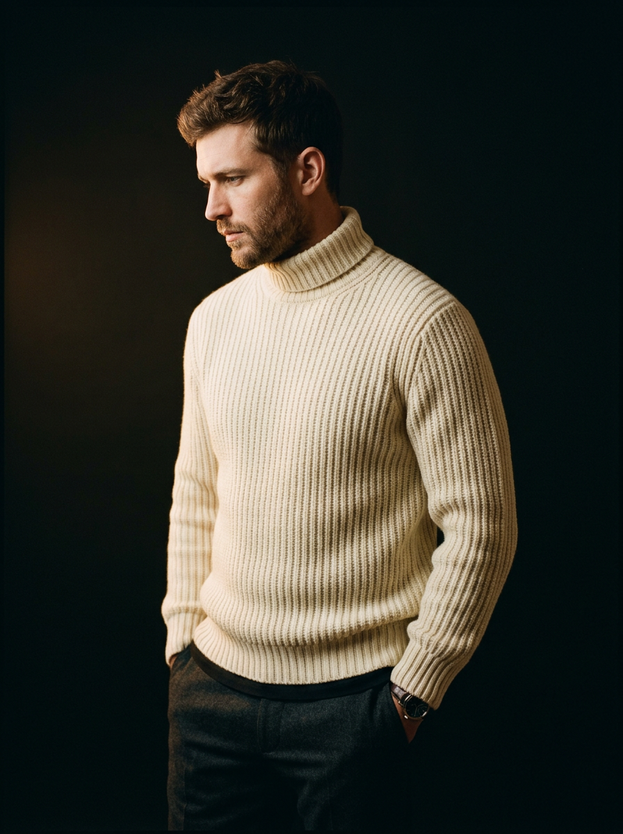 Cream ribbed merino knit sweater