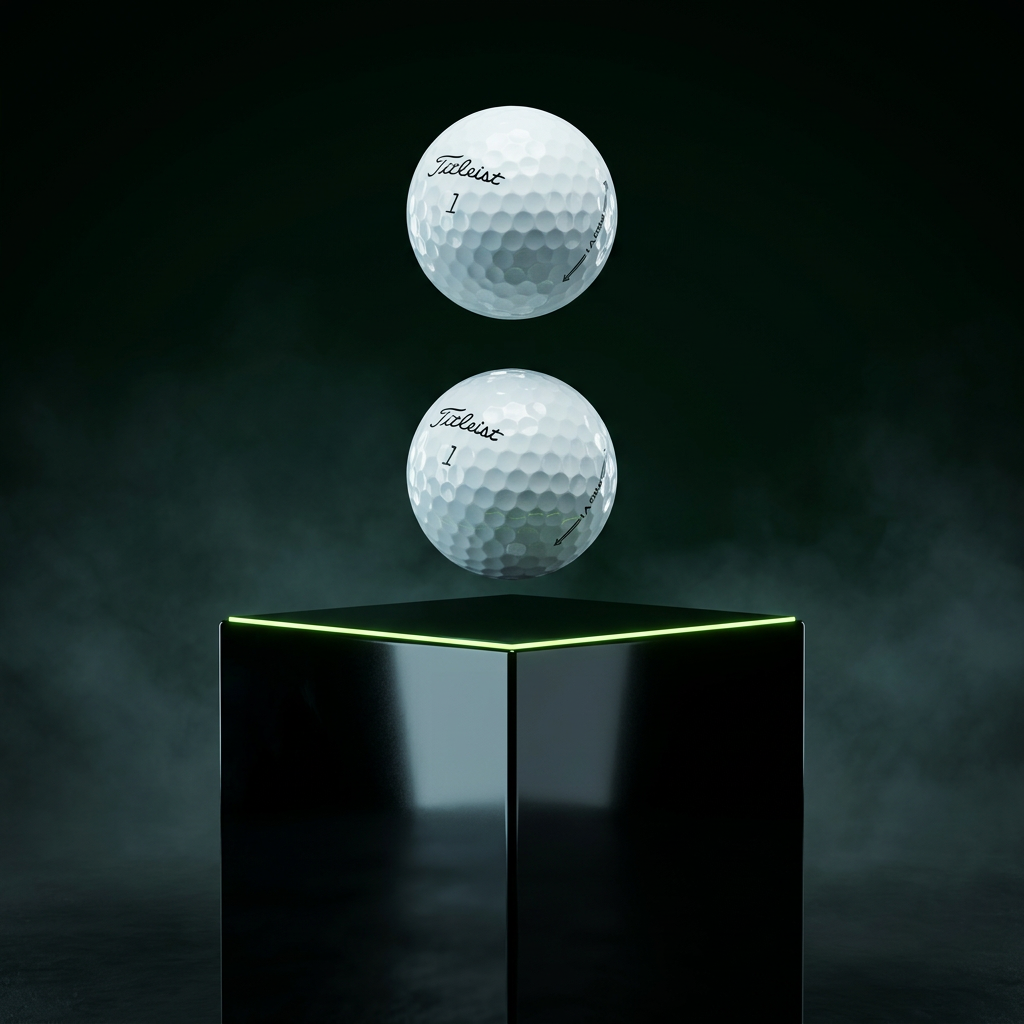 30 Titleist Prov1s/ Pro v1x, Pristine grade, floating above a glowing obsidian pedestal