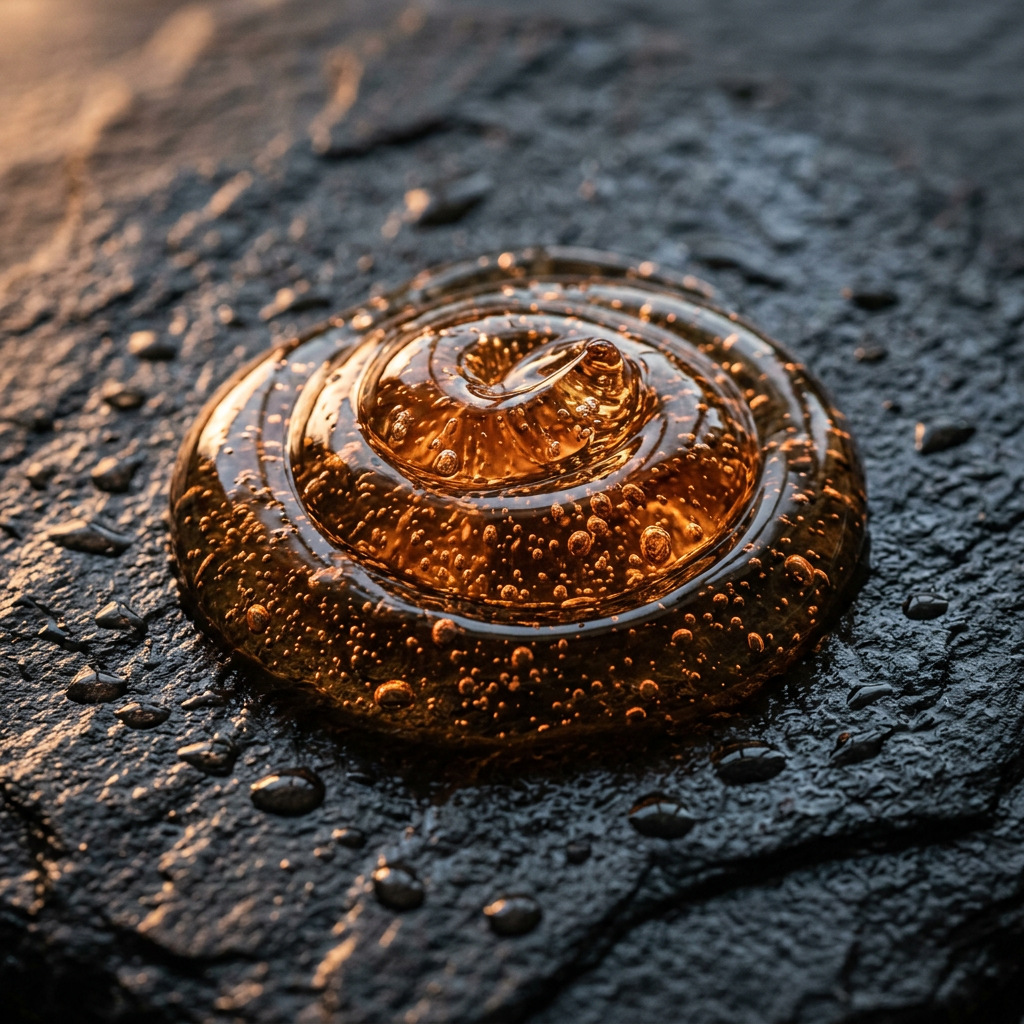 Close-up of the thick translucent amber body wash gel