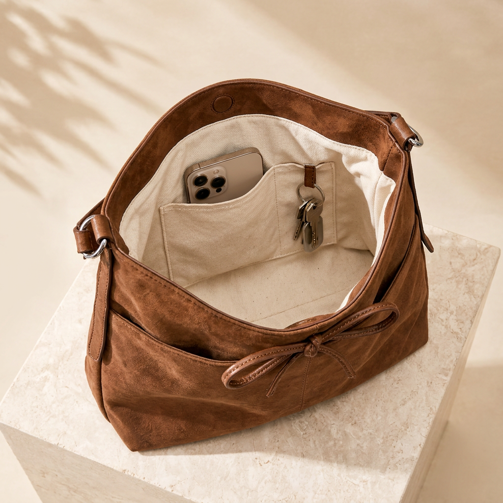 Cotton-lined interior of the handbag