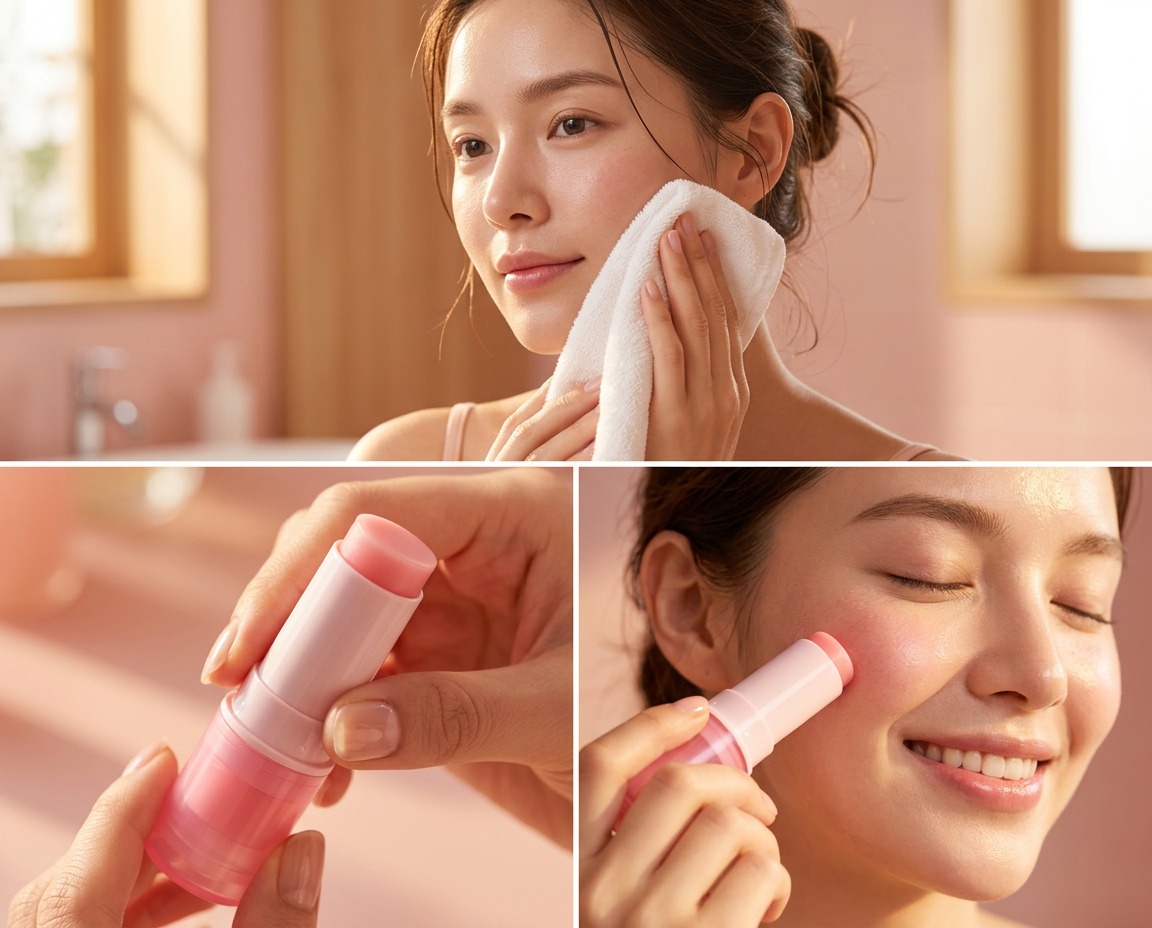Three-step routine: clean skin, twist up the balm, glide and pat gently