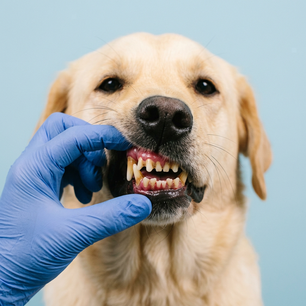 Prima: denti del cane gialli con tartaro alla base