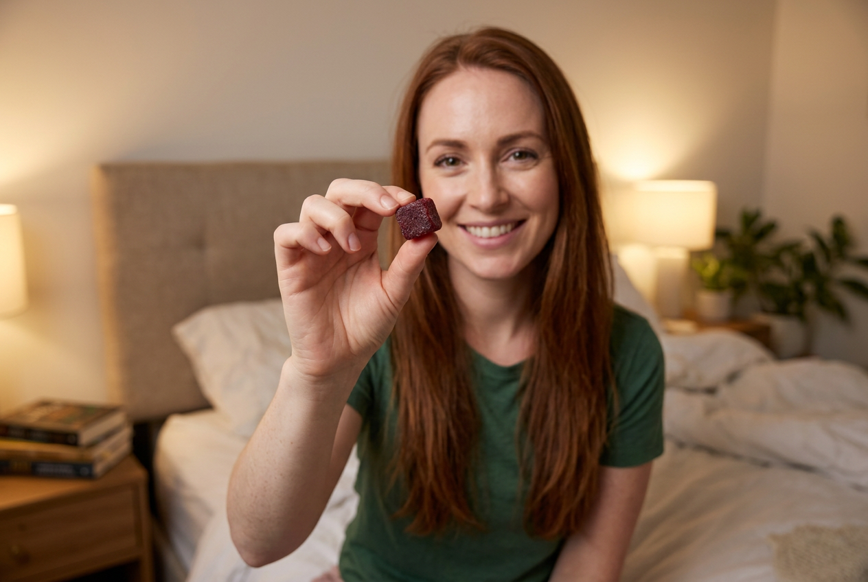 XARA customer holding up a shilajit gummy