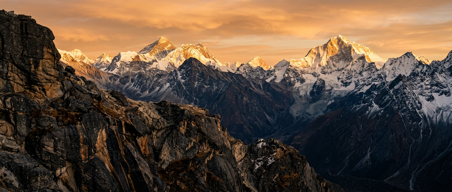 Himalayan mountain range at golden hour
