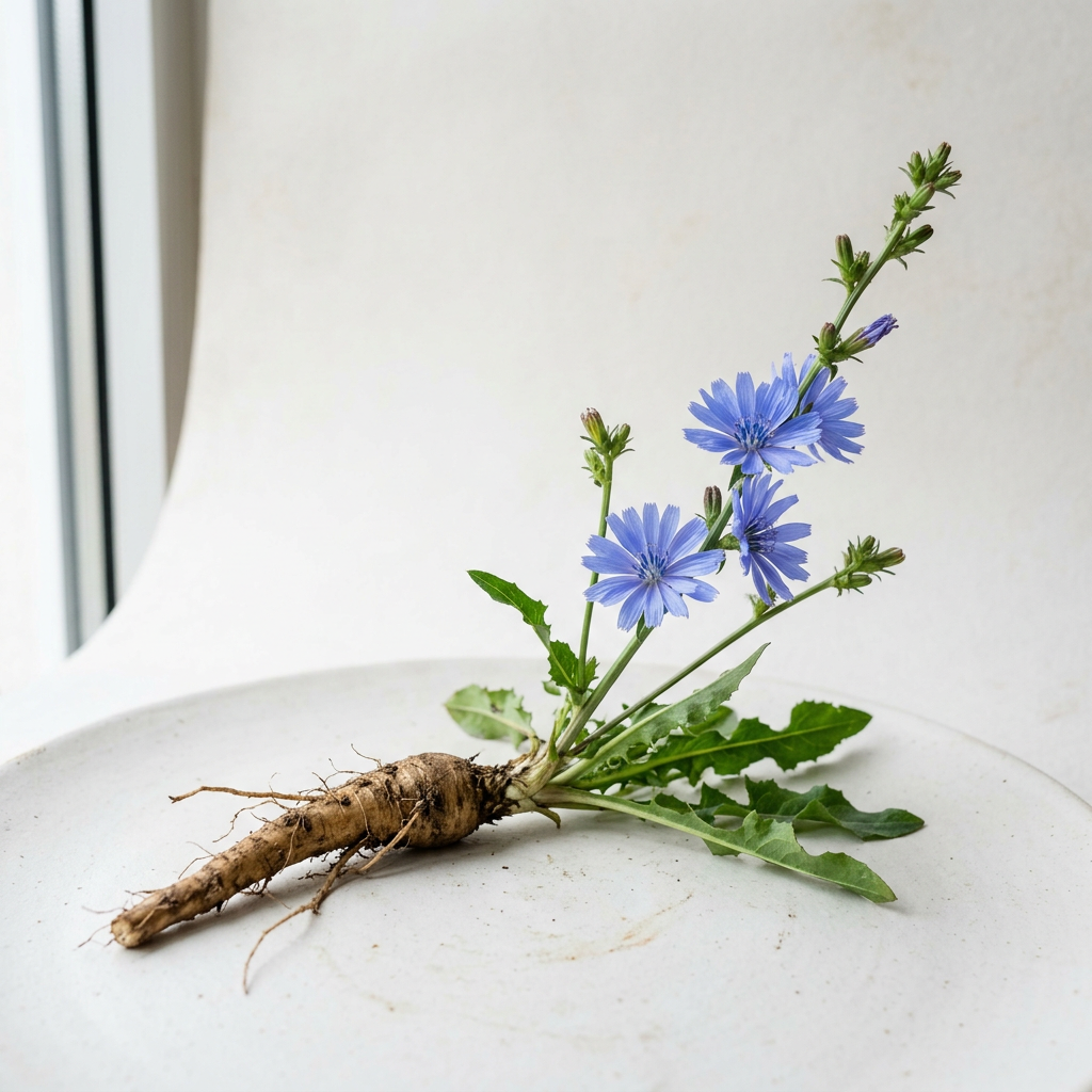 Radice e fiori di cicoria