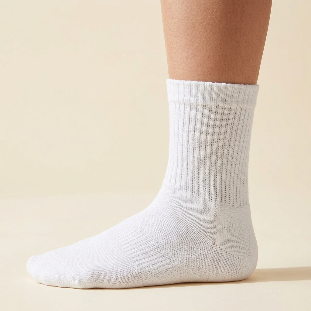 Close-up of the relaxed, non-binding sock cuff resting loosely on the calf