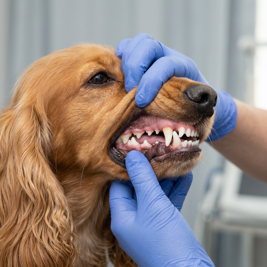 Dopo: lo stesso Cocker Spaniel con denti puliti e gengive sane