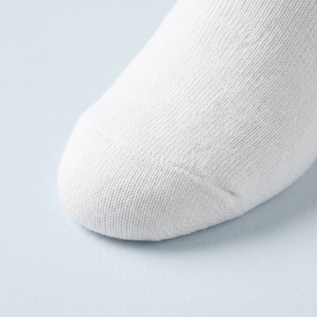 Macro close-up of the flat, ultra-smooth seamless toe