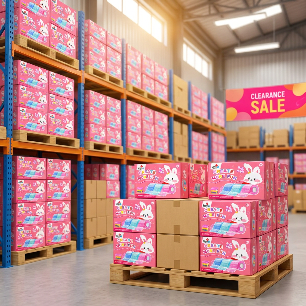 Raktárpolcok és raklapok tele Nano Tape Bubble Squishies készletekkel