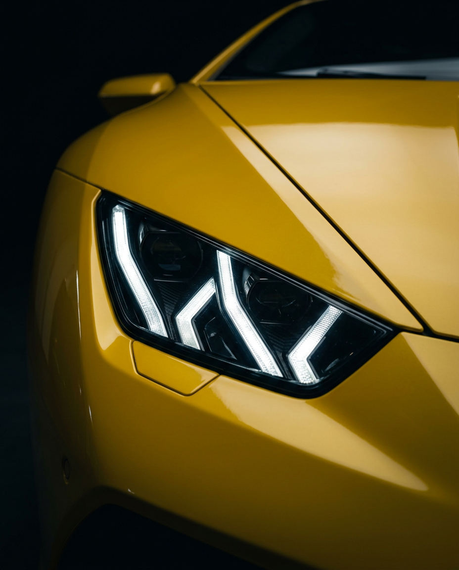 LED-Scheinwerfer eines gelben Lamborghini Huracán