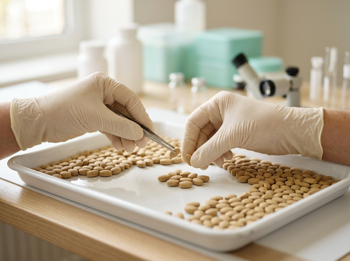 Illustrative image of tablets being inspected