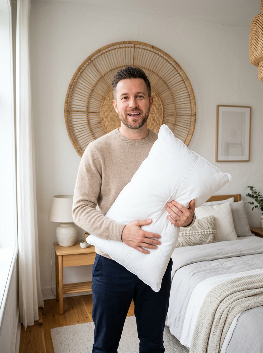 Expert holding a plush pillow
