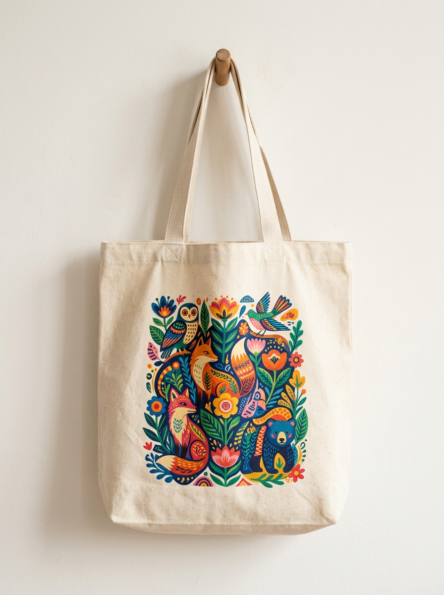 Canvas tote bag with a DTF print