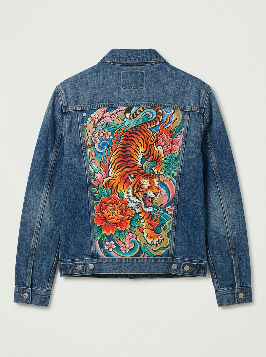 Denim jacket with a large DTF back print