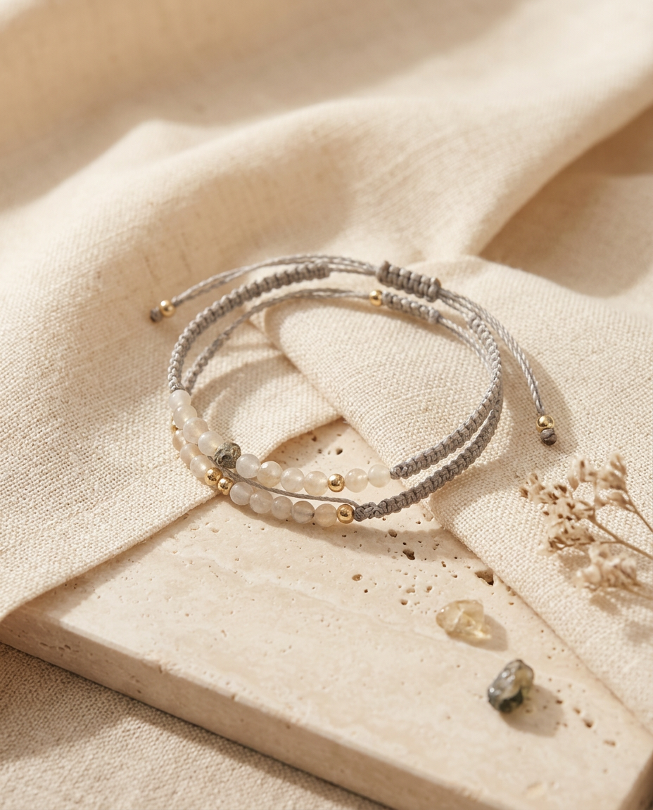 Bracelet en perles et cordon tressé offert dans le coffret