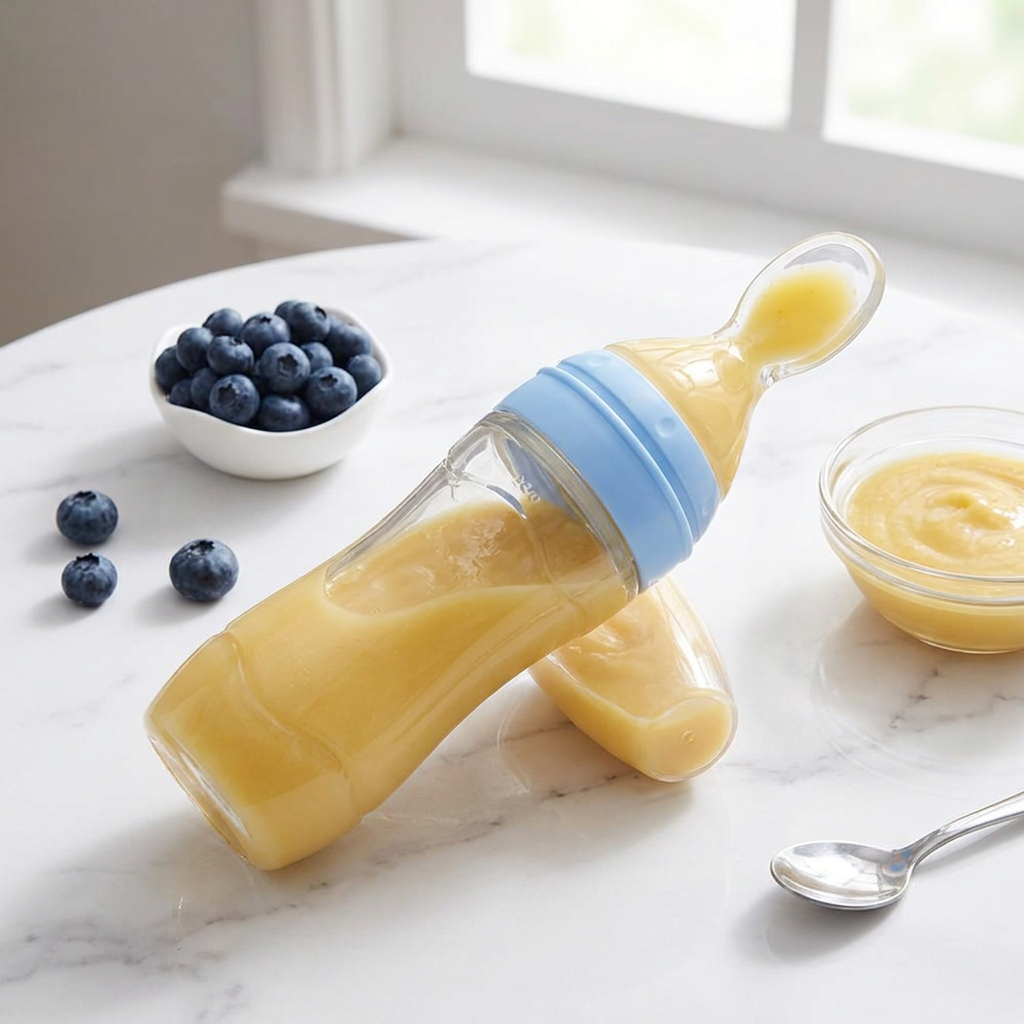 Blue SqueezeSpoon baby food feeder — view 2
