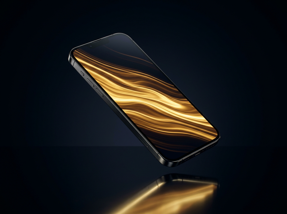 Premium OLED smartphone display glowing with golden light