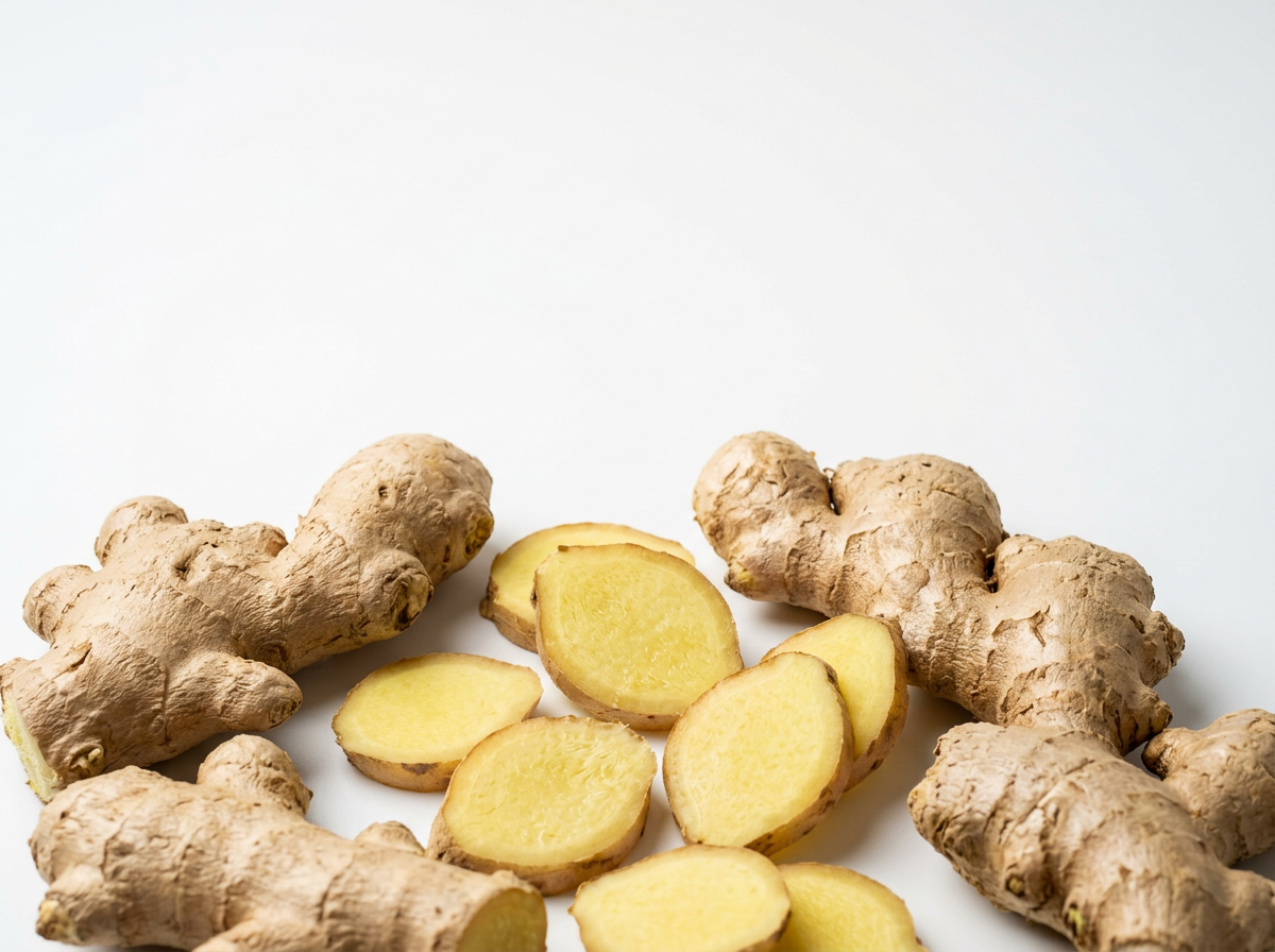 Fresh ginger root and slices