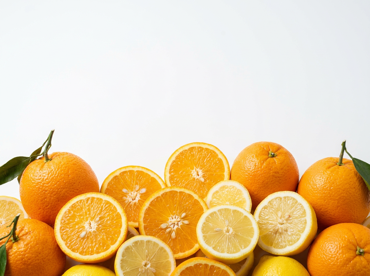 Whole oranges with orange and lemon slices