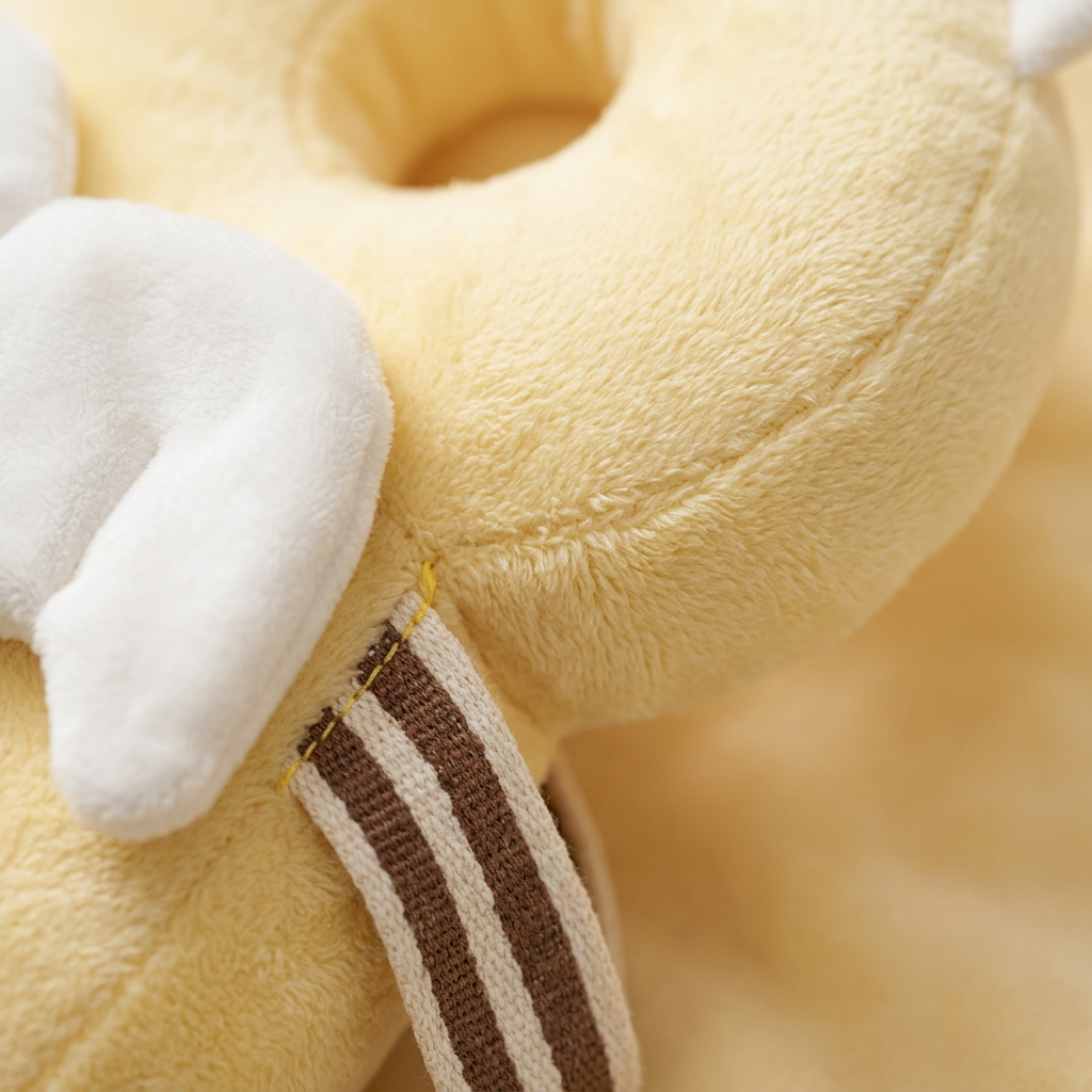 Close-up of the soft yellow plush and cushion