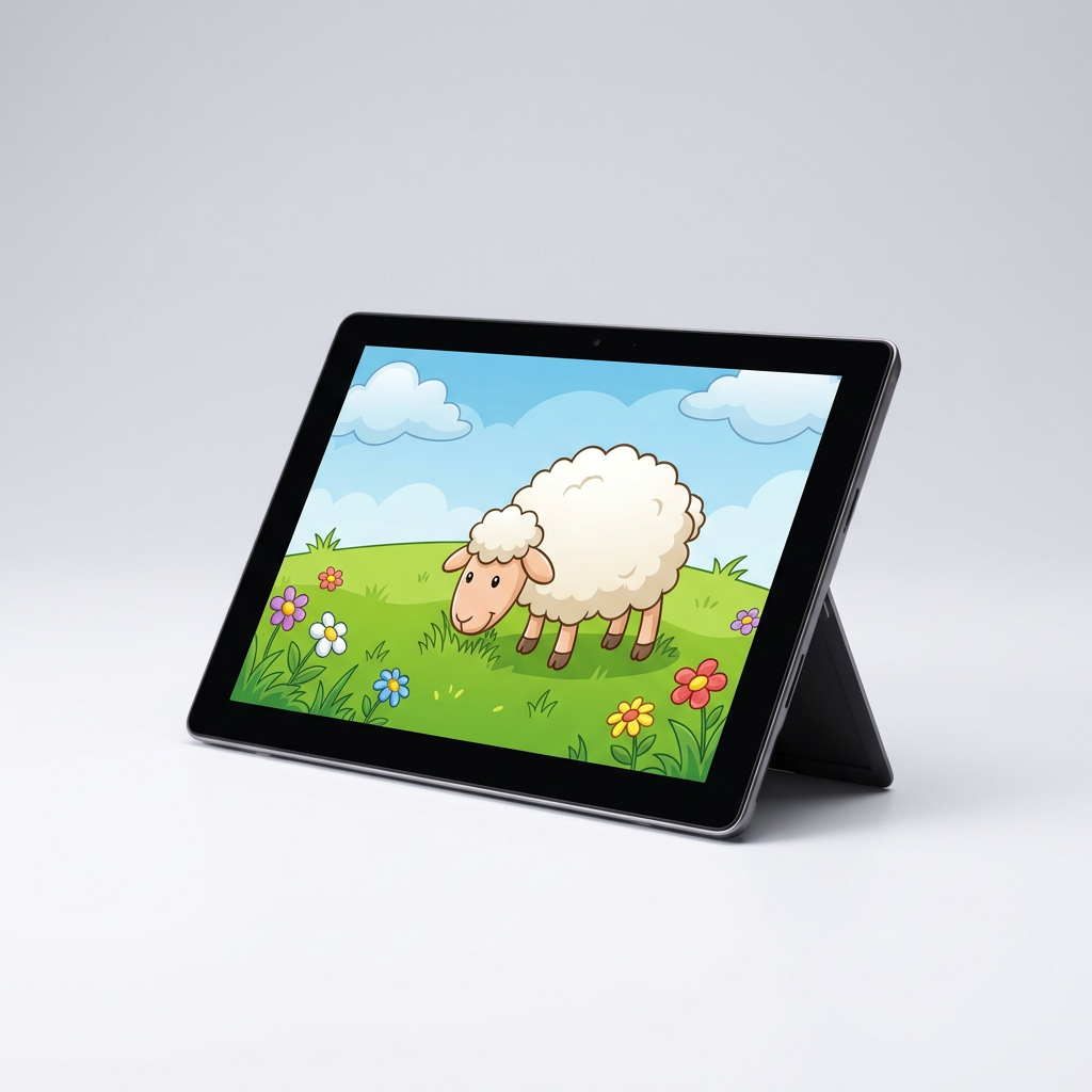 Tablet playing a cartoon Bible video for kids