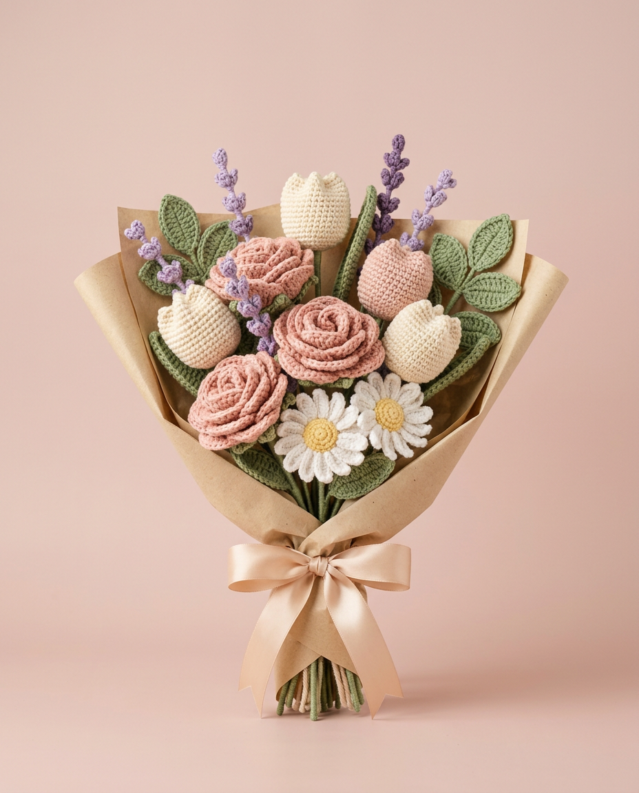 Handmade crochet mixed flower bouquet
