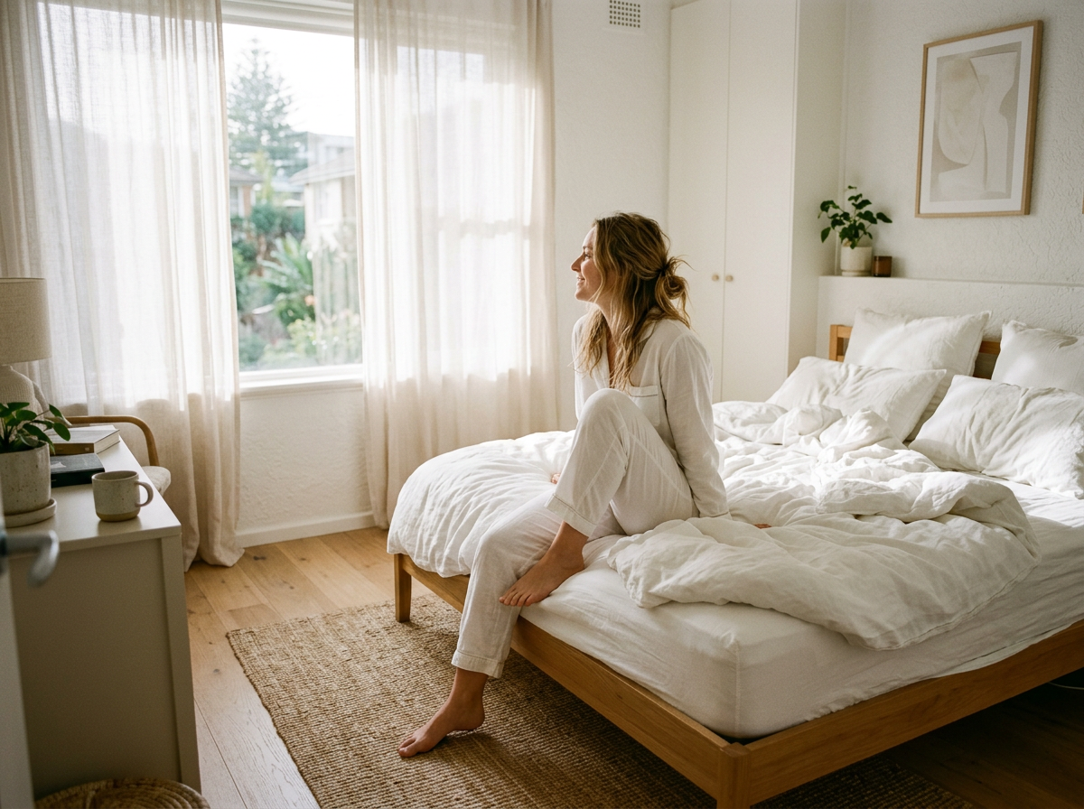 Waking up in a bright, sunlit bedroom