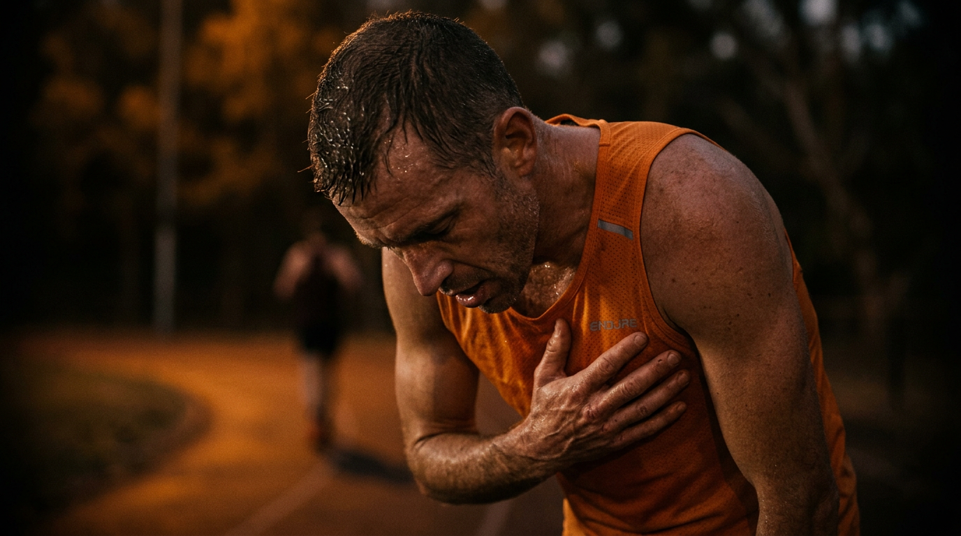 Endurance athlete catching his breath after a hard training session