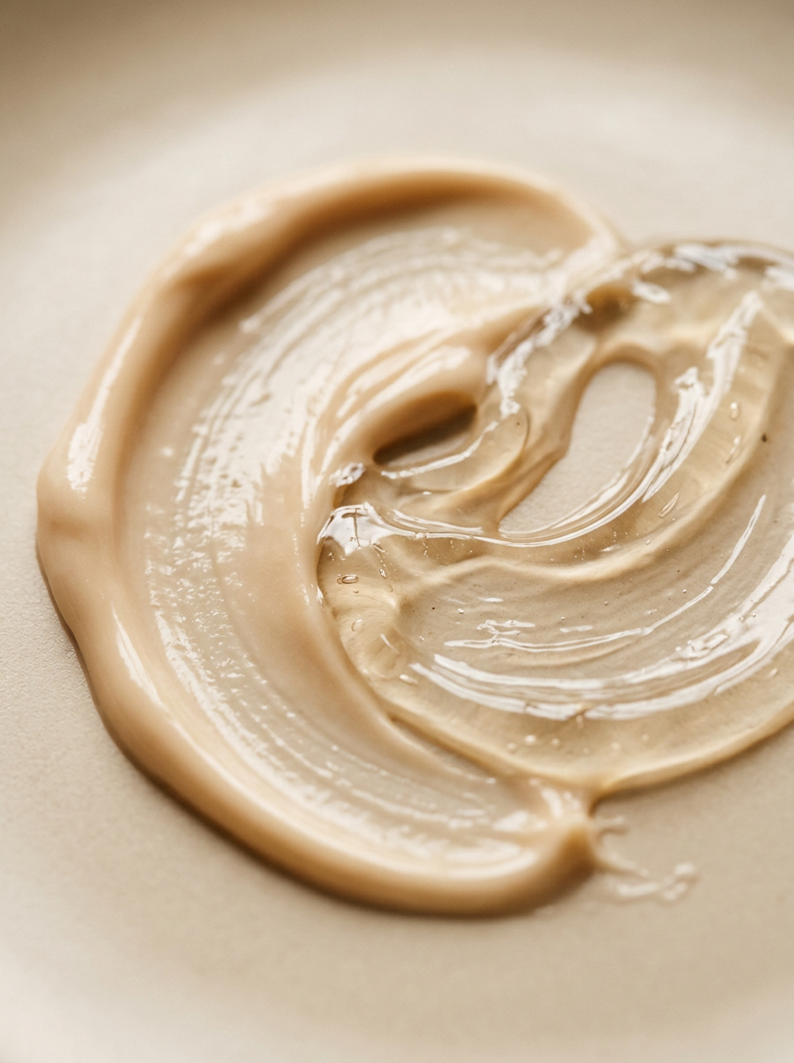 Close-up of creamy lotion and glossy gel textures