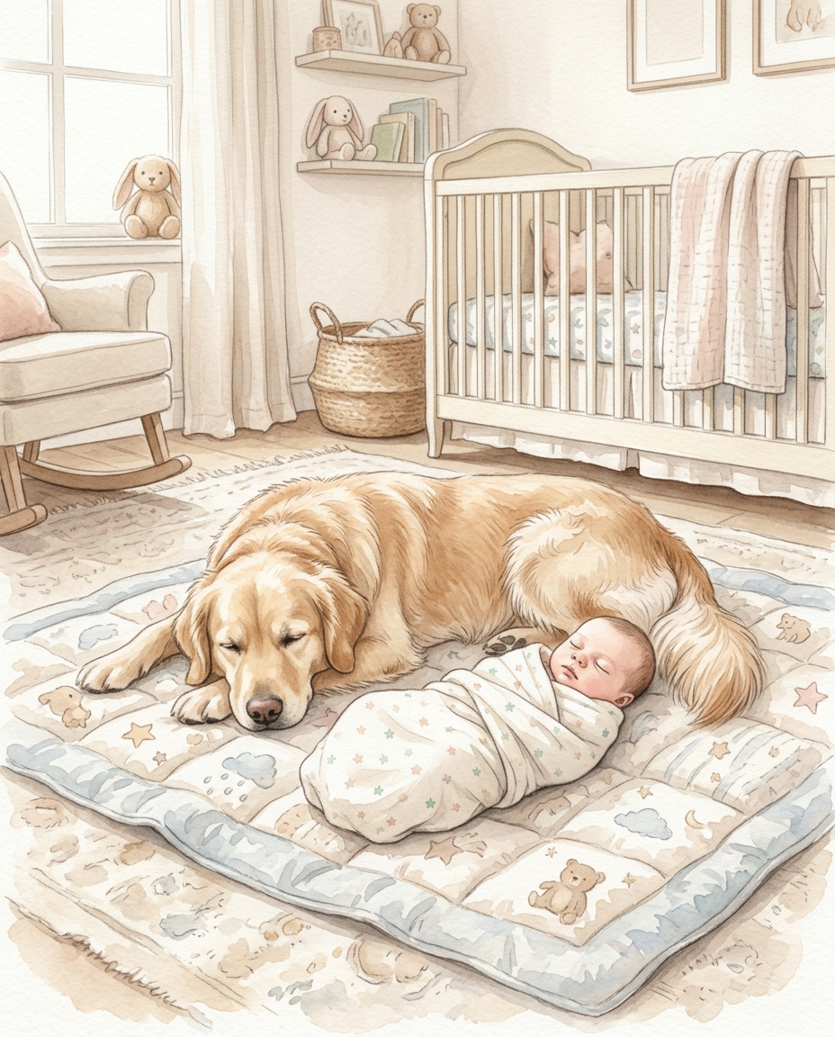 Family dog featured in a nursery print