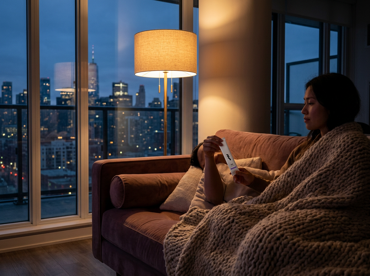 Relaxing on the sofa in the evening with an ONYU stick pack