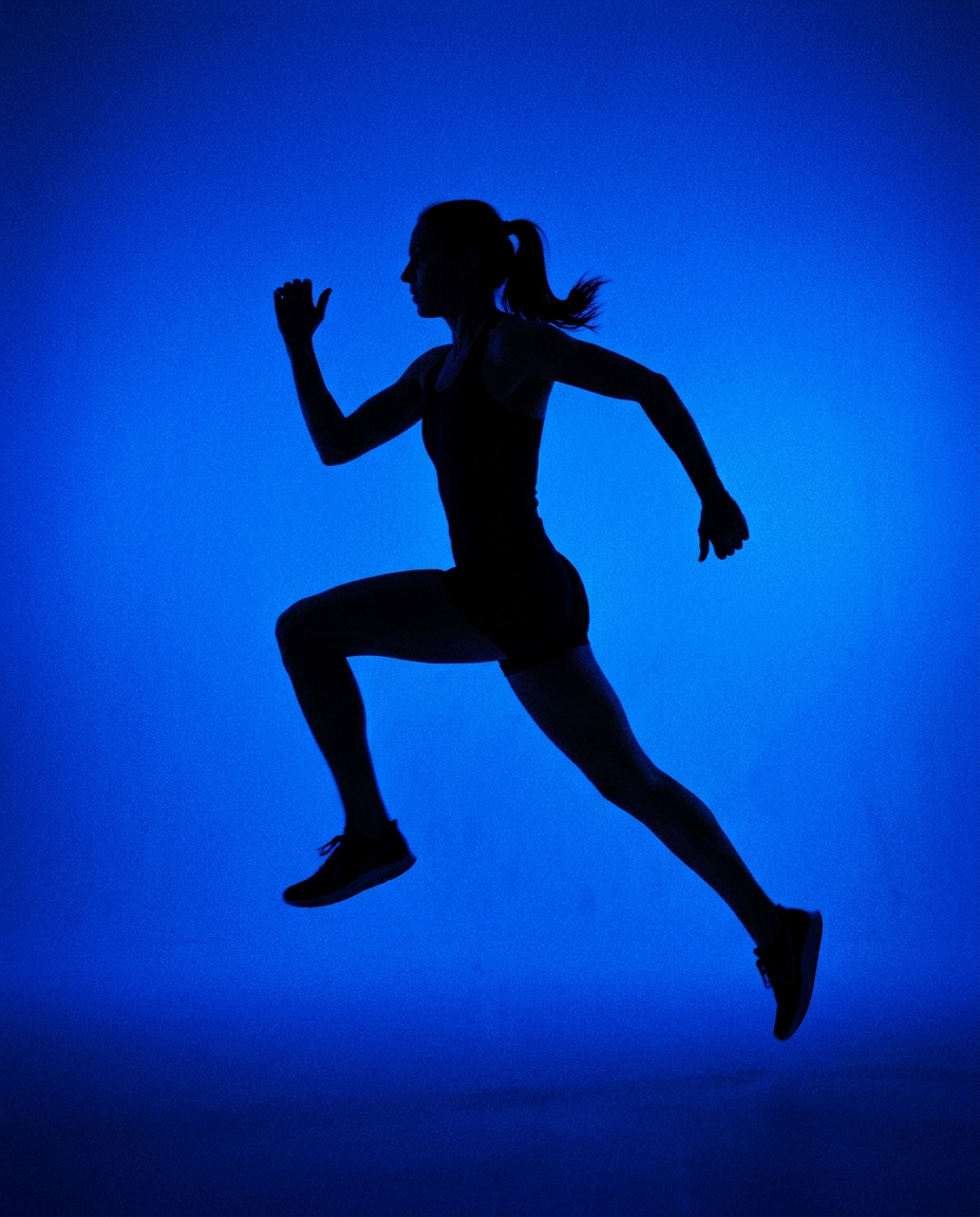 Runner silhouette on an electric blue background