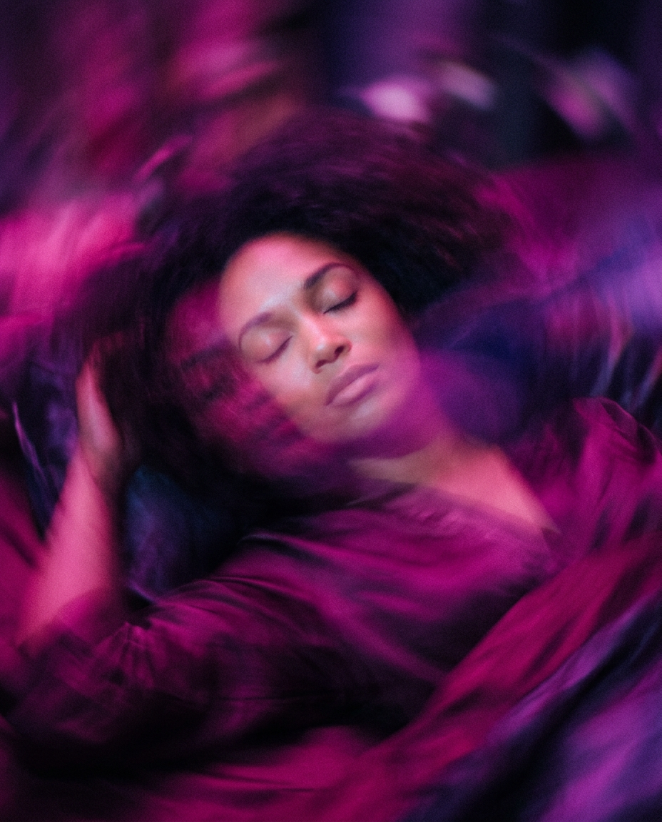 Dreamlike portrait in magenta light