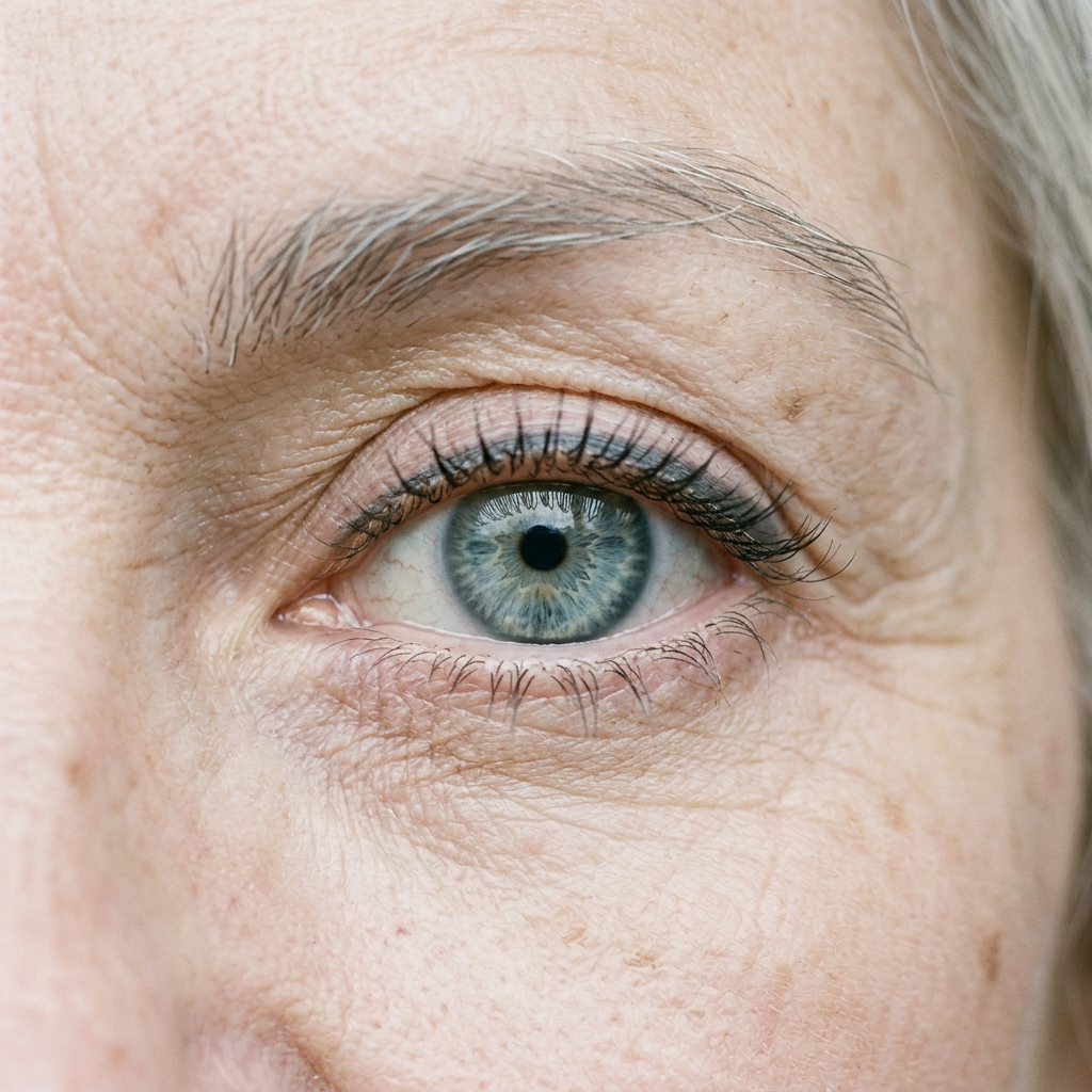 Mature eye wearing LushLine+ Waterproof Eyeliner in Natural Gray
