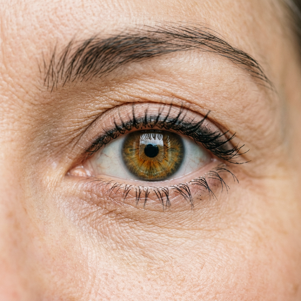 Mature eye wearing LushLine+ Waterproof Eyeliner in Natural Black