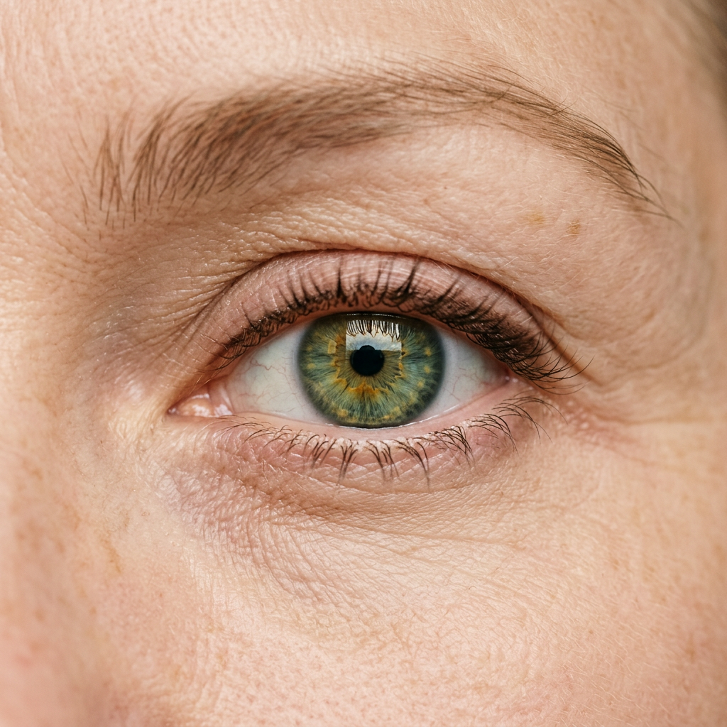 Mature eye wearing LushLine+ Waterproof Eyeliner in Dark Brown