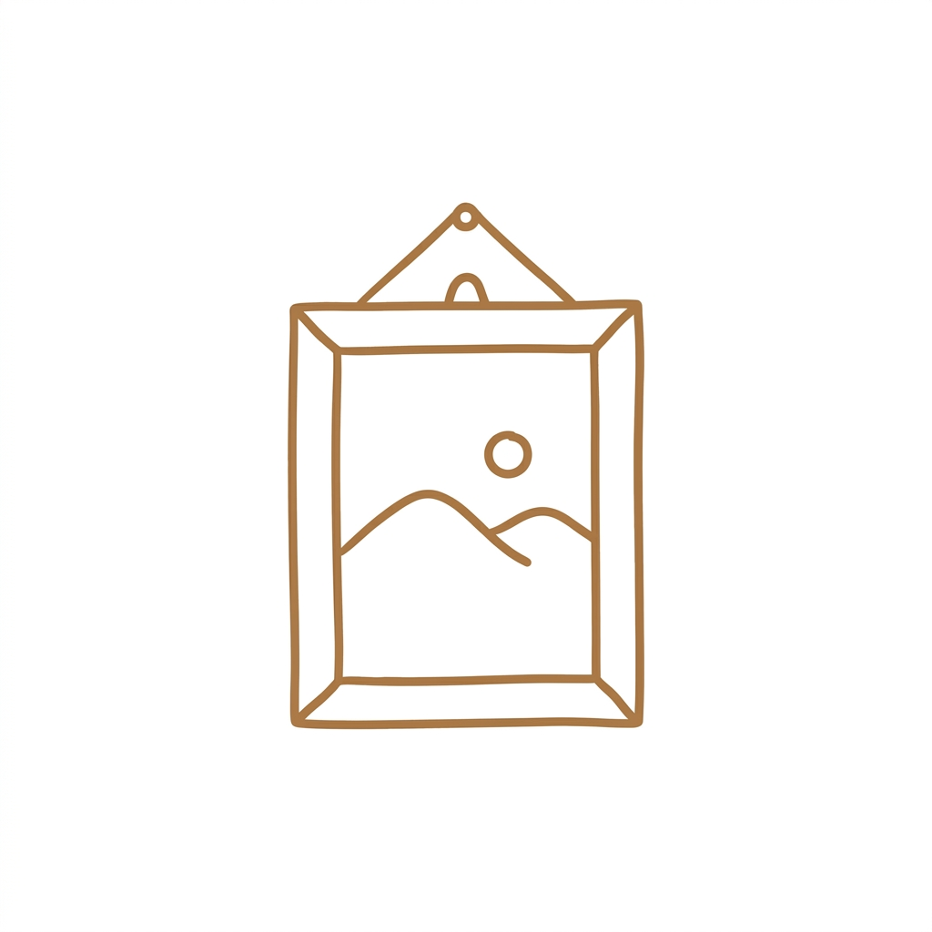 Illustration of an oak picture frame with a hanging hook