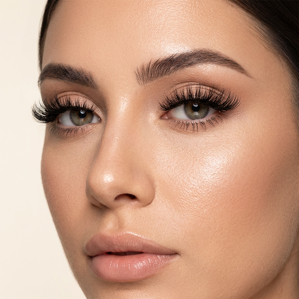 Model wearing fluffy black magnetic lashes
