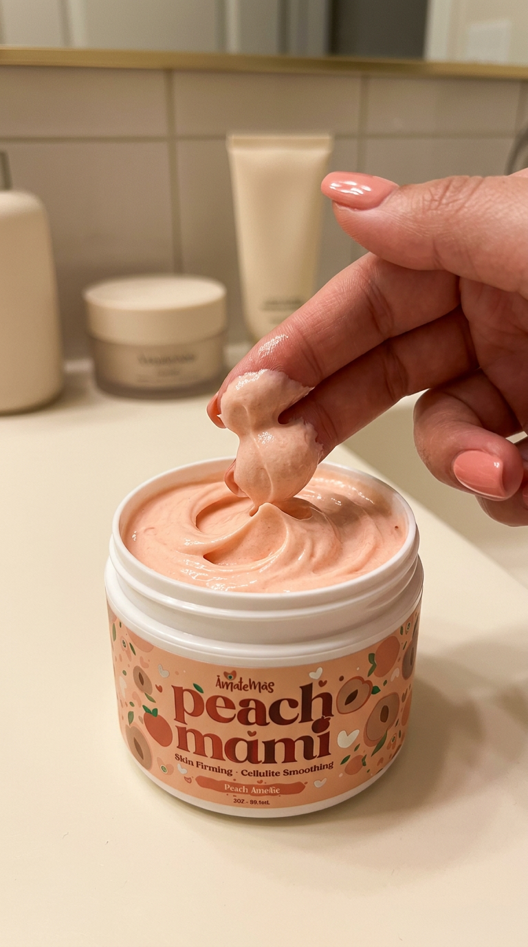 Scooping the whipped peach cream from the jar