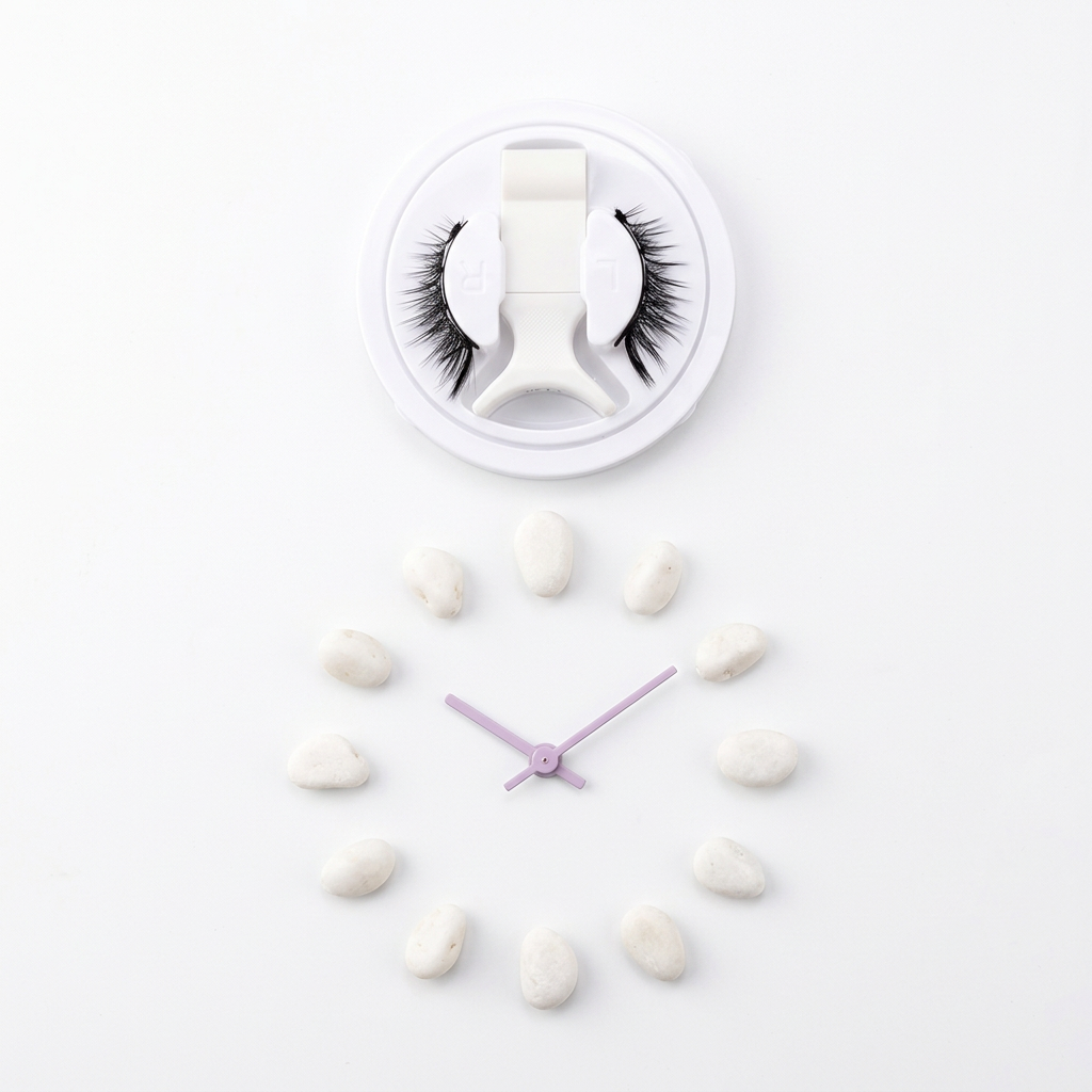 Lash case with a clock arrangement symbolising long-lasting reuse