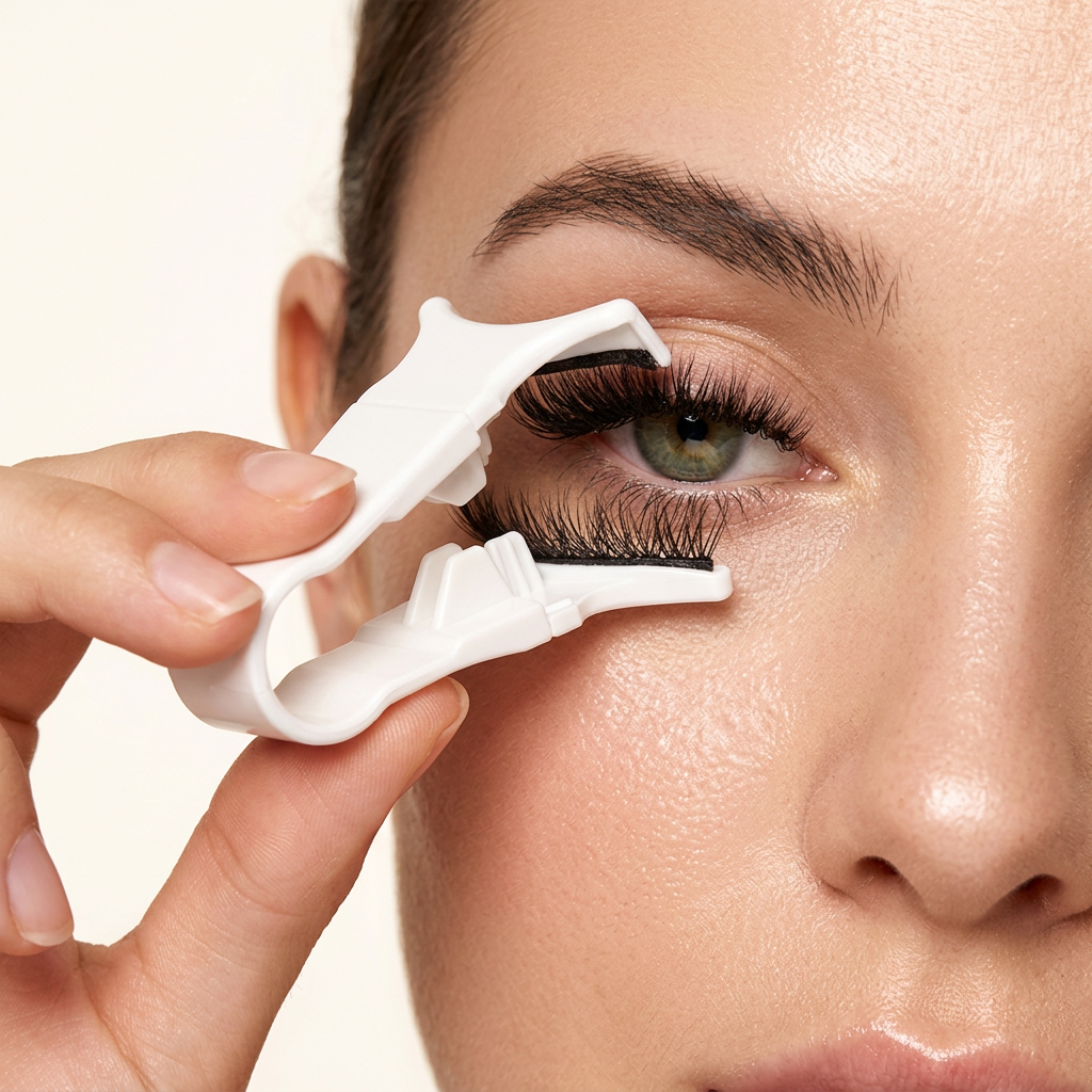 Applying the magnetic lashes with the applicator clip
