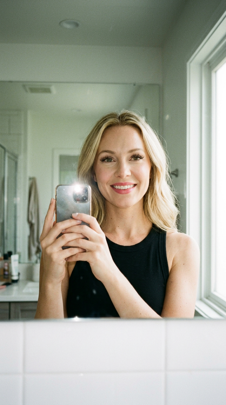 Smiling woman wearing wispy magnetic lashes