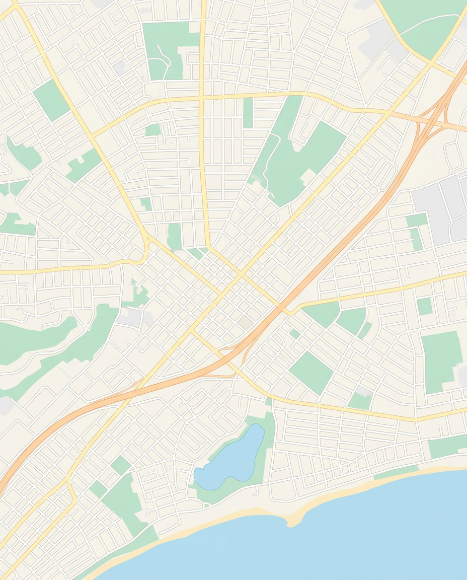 Illustrated street map of the area around Ottery, Cape Town, with parks, a vlei and the False Bay coastline