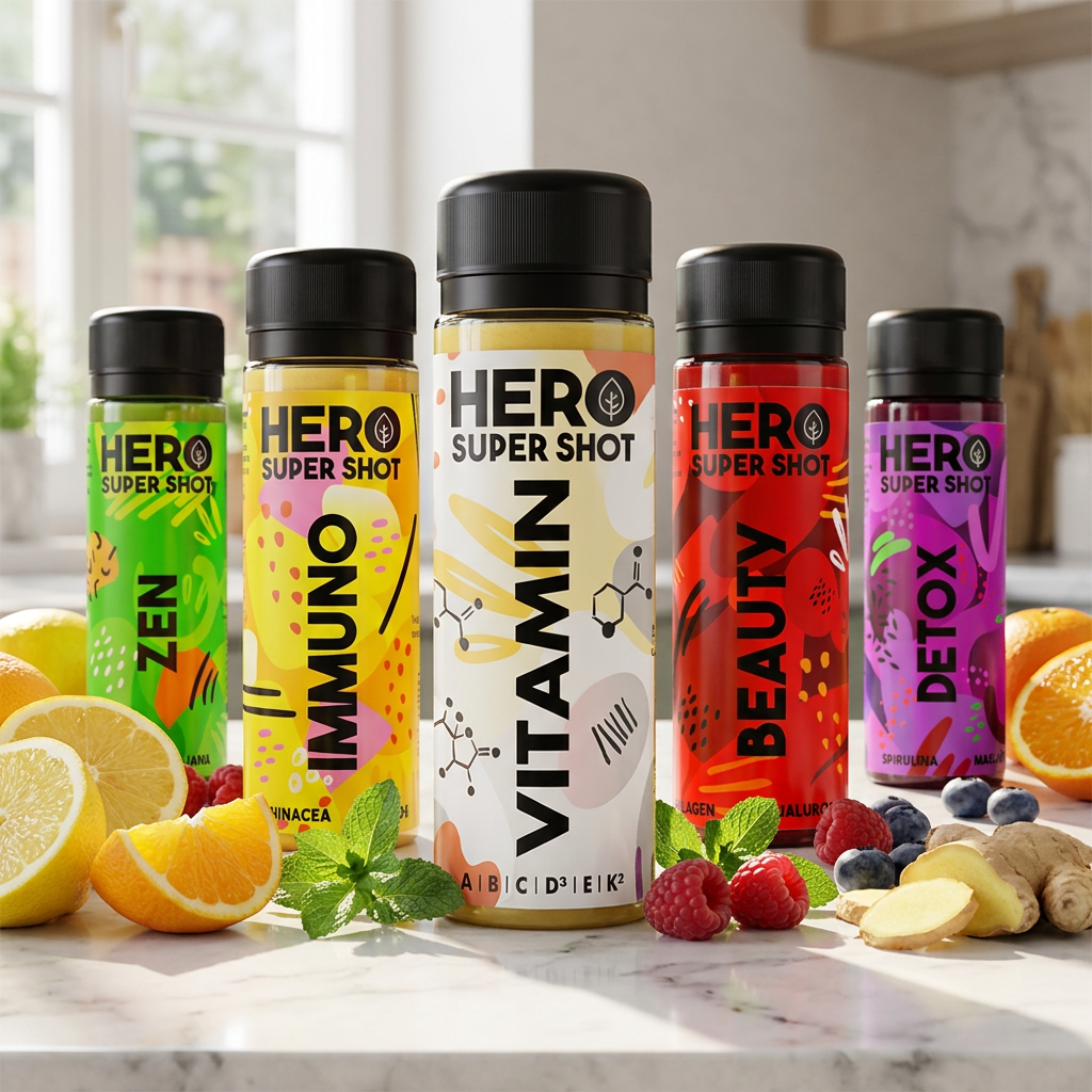 Pět shotů HERO Super Shot s ovocem