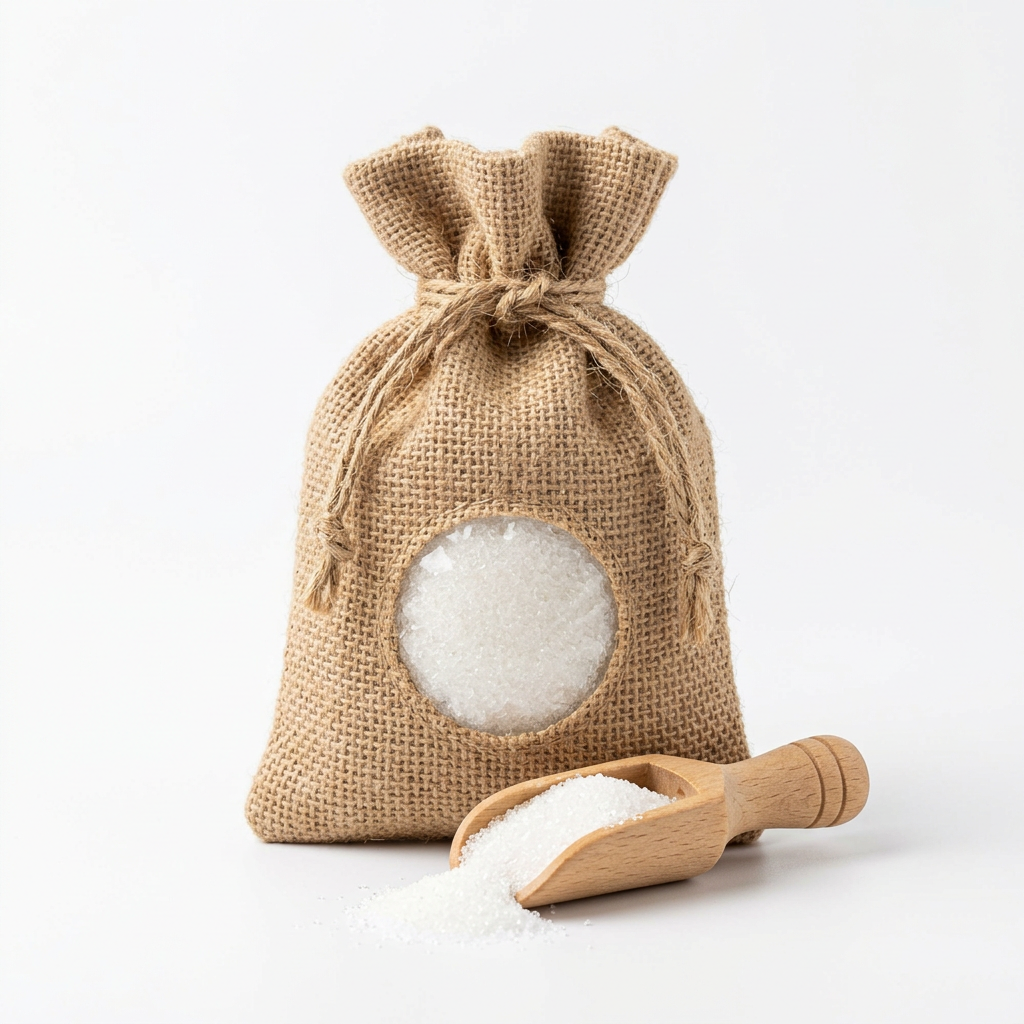 Jute sack of white sugar
