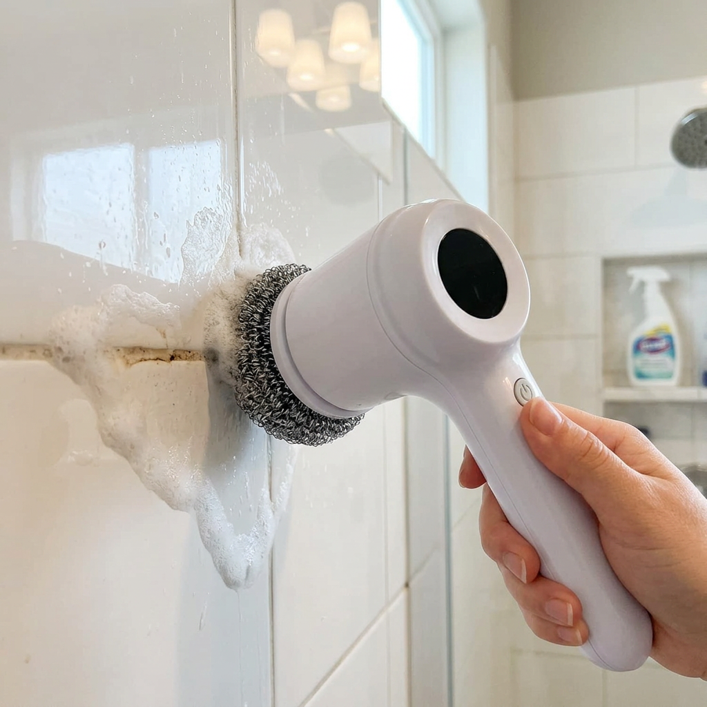 Customer photo of the TurboScrub cleaning shower grout