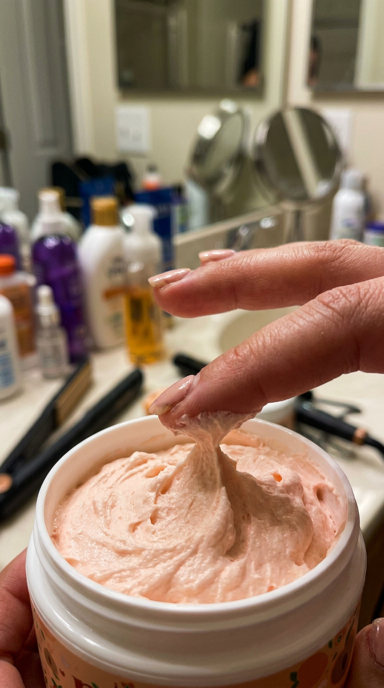 Finger scooping whipped Peach Mami cream