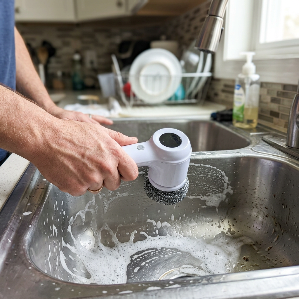 Customer photo of the TurboScrub cleaning a kitchen sink