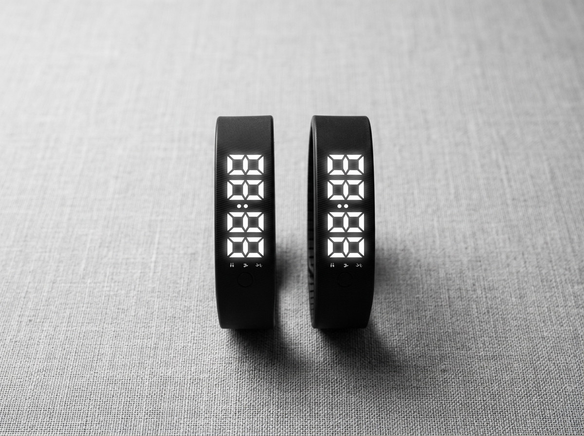 Two PulseWake bands side by side with glowing displays