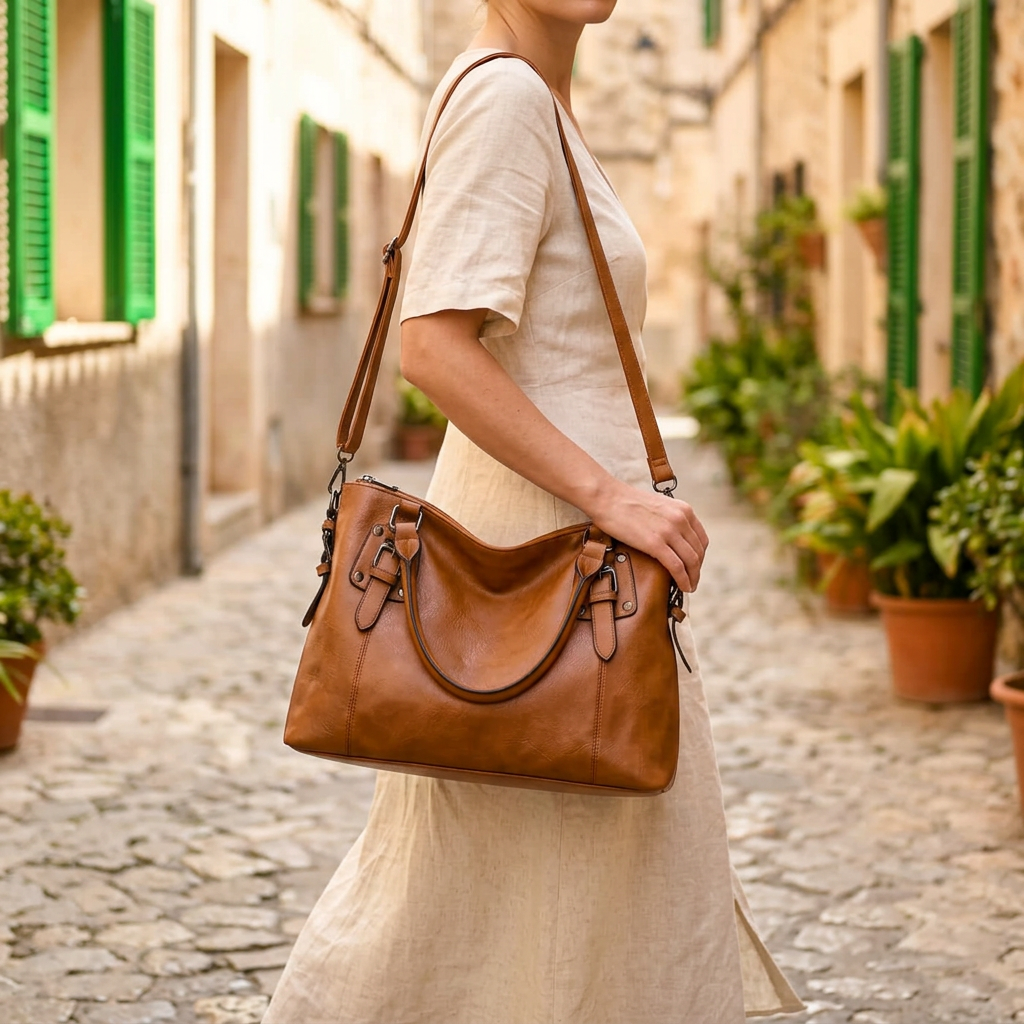 The Vittoria Shoulder Bag carried on an everyday outing